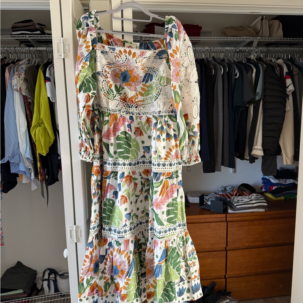 FARM Rio Cream Puff Sleeve Sundress
